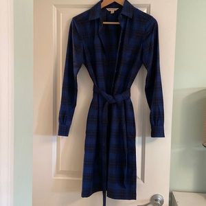 Brooks Brothers shirt dress. Size 0. Blue and black plaid. Pockets